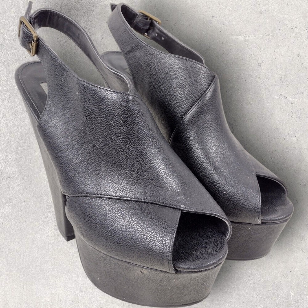 Steve Madden Galleria Women's 8 Black Vegan Leather Heels Sandals USED WITH BOX